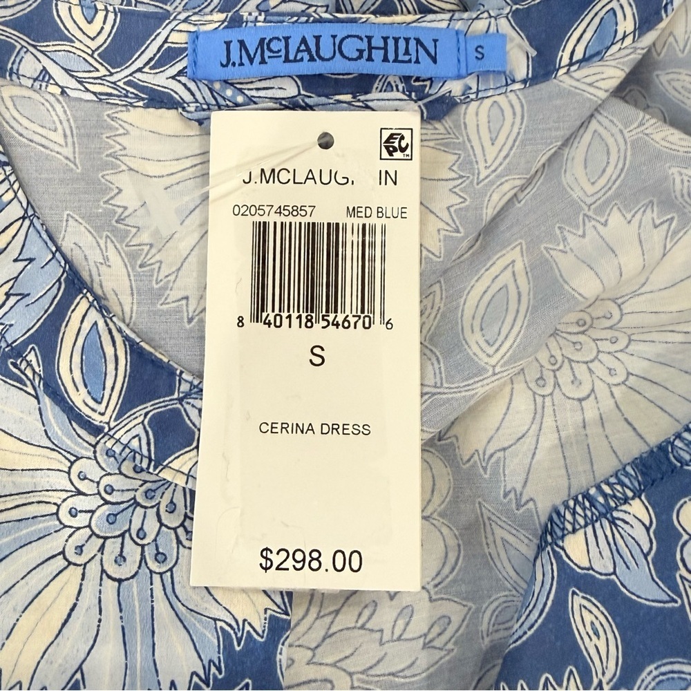 J. McLaughlin Small Cerina Silk Floral Print Belted Midi Dress Palmilla Blue NWT - Picture 12 of 16